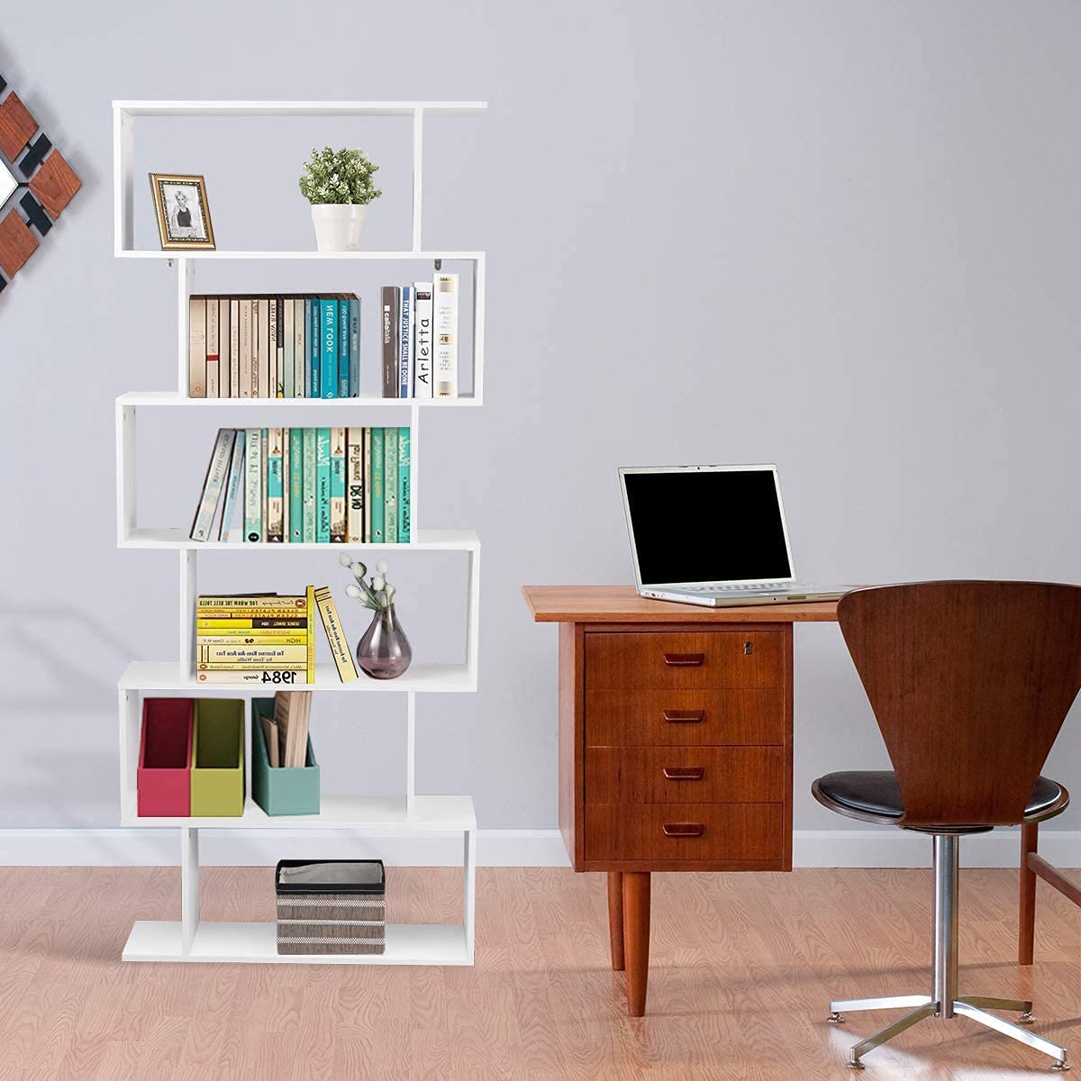 Buy TANGZON SShaped Display Bookshelf, 6 Tiers Freestanding Storage
