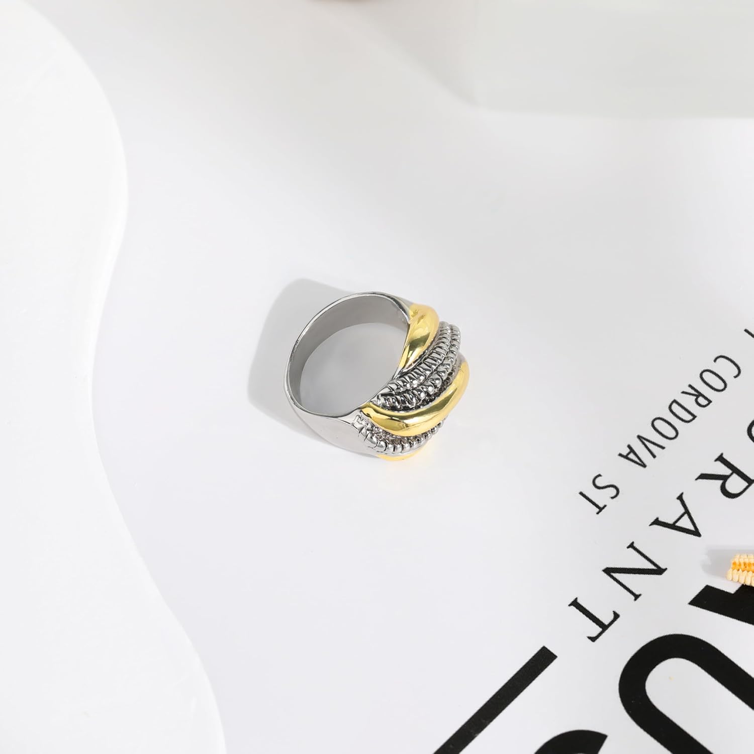 Gold and Silver Rings for Women, Fashion Two Tone Statement Cable Ring Gold Knot Criss-Cross Vintage Mixed Metal Band Jewelry for Her - Image 5