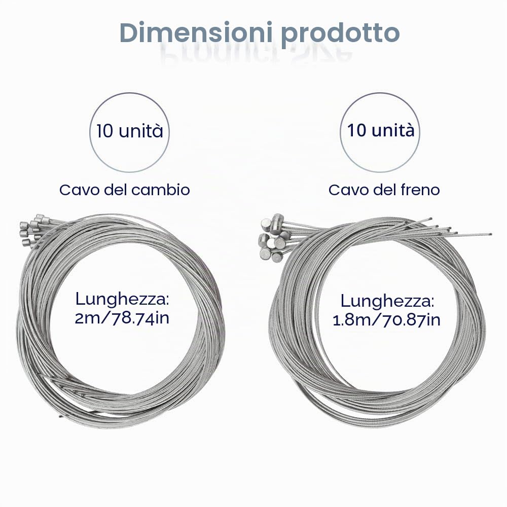 20 Pezzi Cavi Freno Bici Cavi Cambio, 10 Pz Filo Freno Bicicletta da 1,75 m, 10 Pz Cavo del Cambio da 2 m, Cavo del Freno Della Bicicletta di Ricambio, per Mountain Bike, City Bike