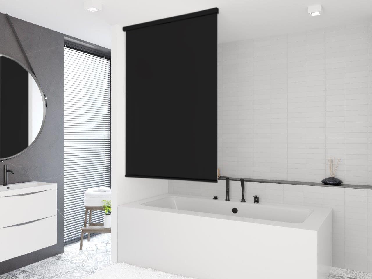 HALB Kassetten DUSCHROLLO Modell Uni SCHWARZ 7 Breiten ZUR Wahl (160x240 cm)