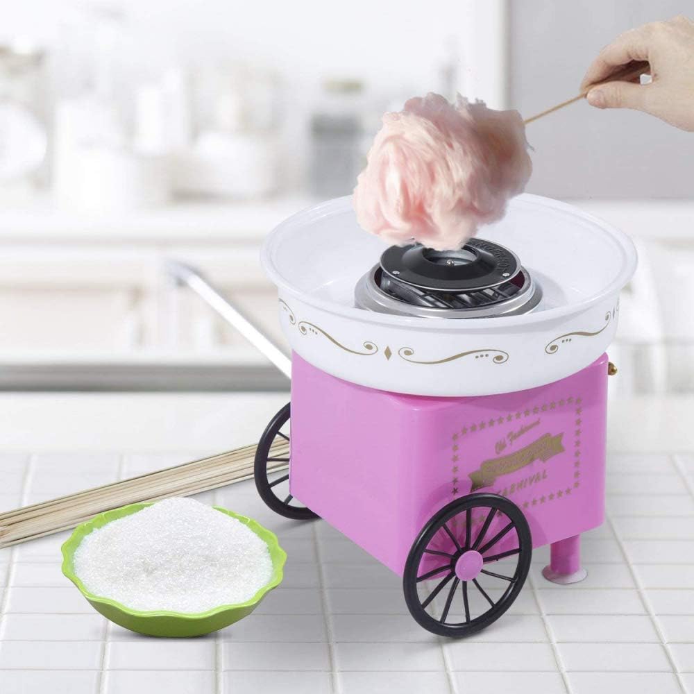 qiuqiu Electric Cotton Candy Machine, Maker Candy Floss Machine Cart Kitchen DIY,Sugar Yarn Machine to Make Cotton Candy for Children, Household Cotton Candy Machine