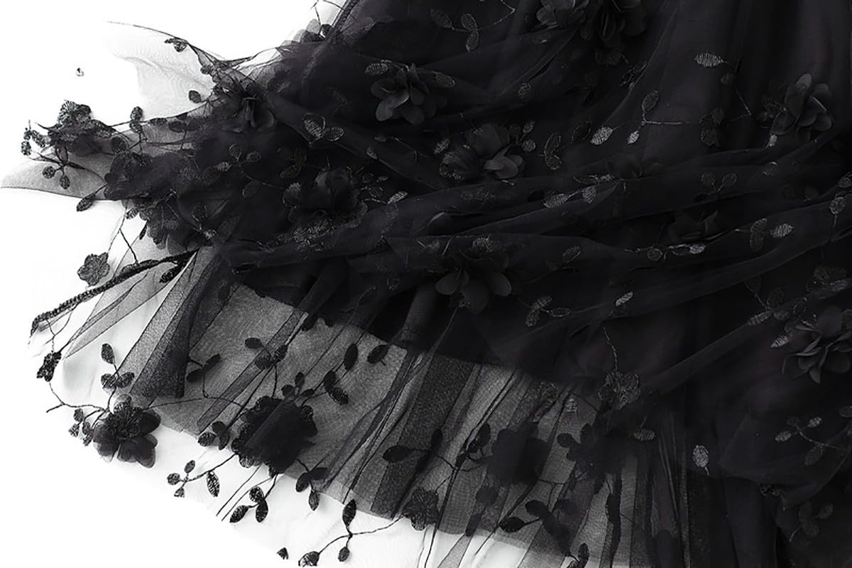 Women's Midi Tulle Skirts Floral Embroidery Layered Print Fairy Skirts Elastic Waist A-Line Mesh Skirt - Image 5