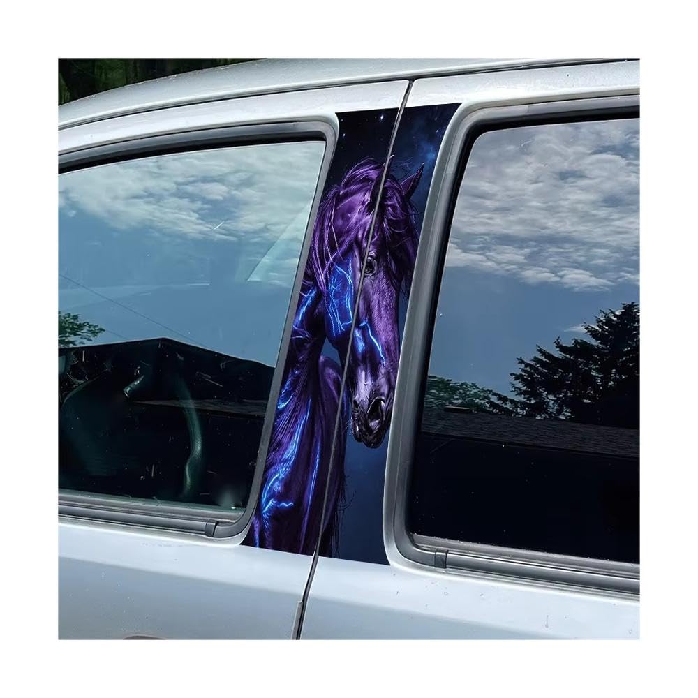 Bertdcx One Color Car Doors Pillar Decal Starry Night Lightning Horse Glossy Protective Polyethylene Film Auto Parts