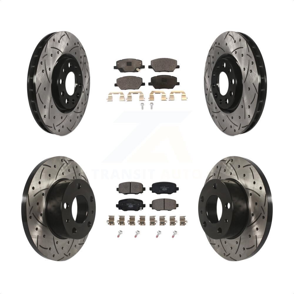 Transit Auto Front Rear Coated Drilled Slotted Disc Brake Rotors And Ceramic Pads Kit Replacement For Jeep Renegade Fiat 500X KDT-100588