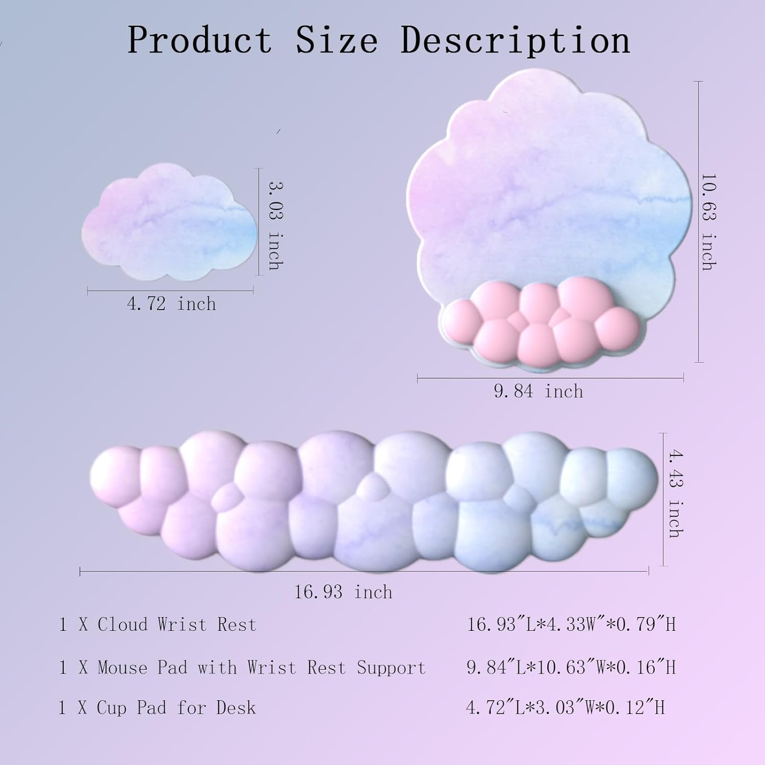 Blue Pink Cloud Large Mouse Pad Starry Sky Extended Galaxy Gaming Mouse Pad Cloud Wrist Rest Keyboard 4PCS