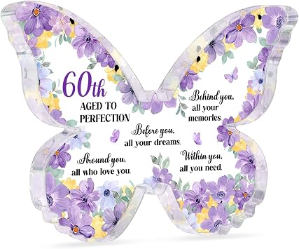 60th Birthday Gifts for Women Butterfly Acrylic Plaque 60 Year Old Birthday Gifts for Mom Grandma Aunt Sister Wife Best Friends Inspirational 60th Birthday Decor