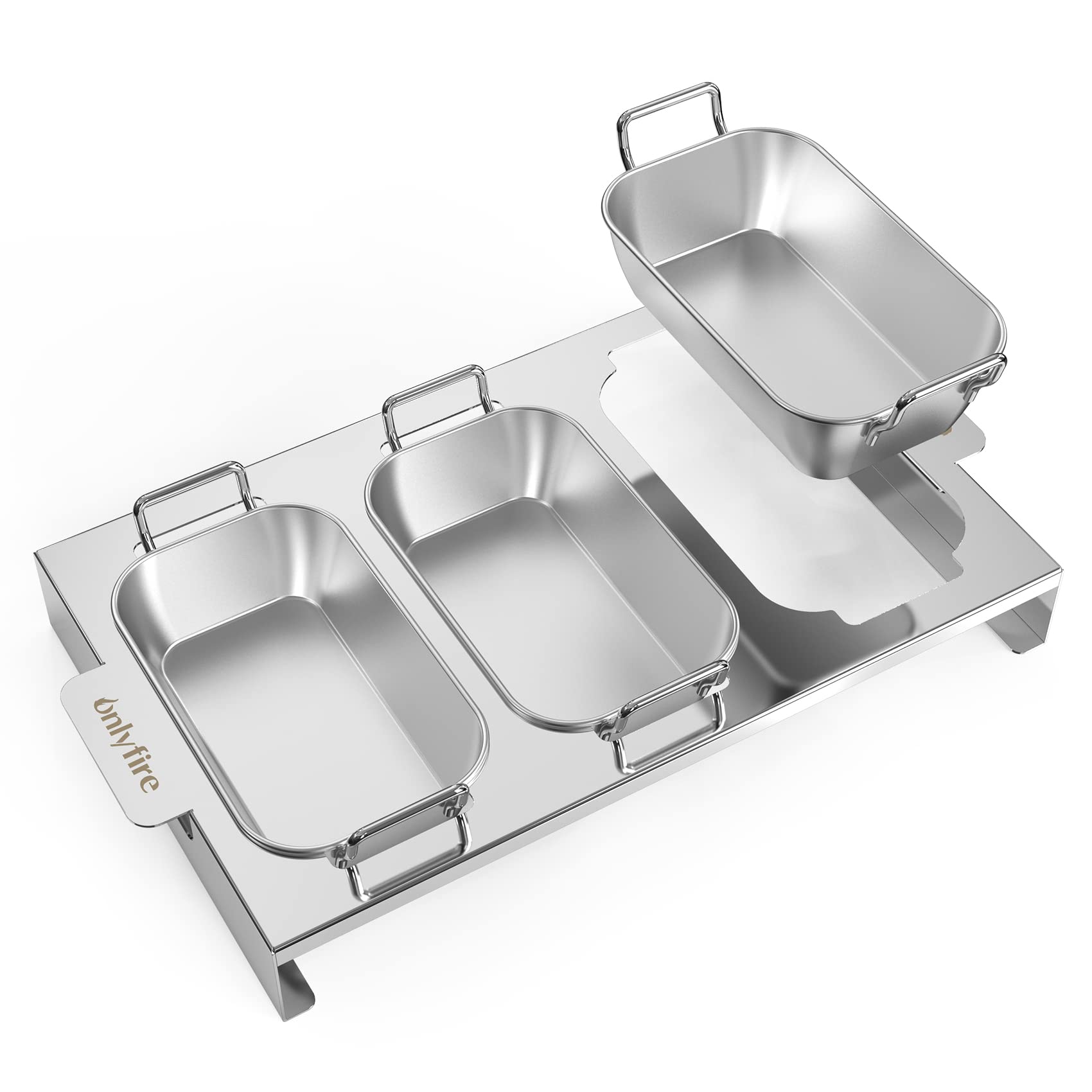 Onlyfire 3er Set Edelstahl Grillpfännchen für Gasgrill BBQ Grillschalen mit Griff und Ständer