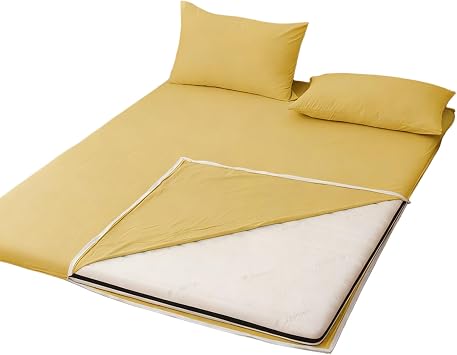 Mattress Fitted Protector Zippered Soft Zipper Fitted Sheet Full Wrap Bed Sheet Cover for Japanese Traditional Futon MattressDark yellow,150x200cm