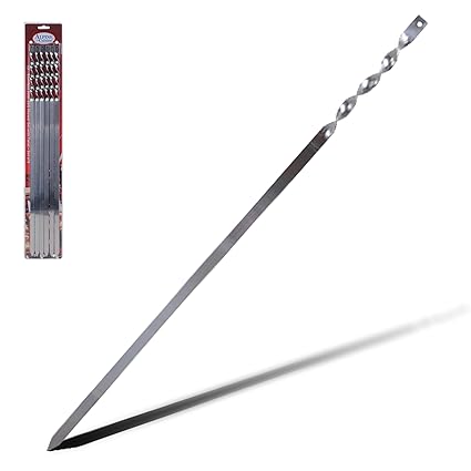 Alpine Cuisine Barbecue Skewers Stainless Steel 6pc Set with Twist Handle - BBQ Kabob Skewers Best for Grill - Kebab, Marshmallow, Fruit Stick - Great for Camping, Parties - Weddings ? Easy to Clean