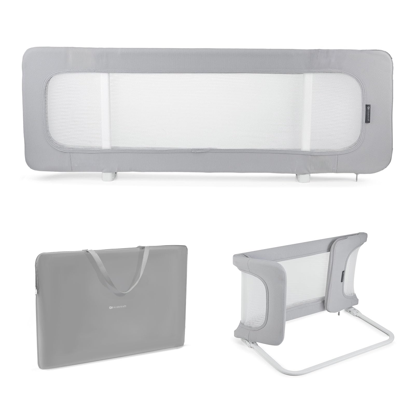 Kinderkraft GUARD & DREAM Sponda Universale per Letto, per Bambini da 18 Mesi a 5 Anni, Facile da Piegare, Altezza Regolabile, Grigio Chiaro