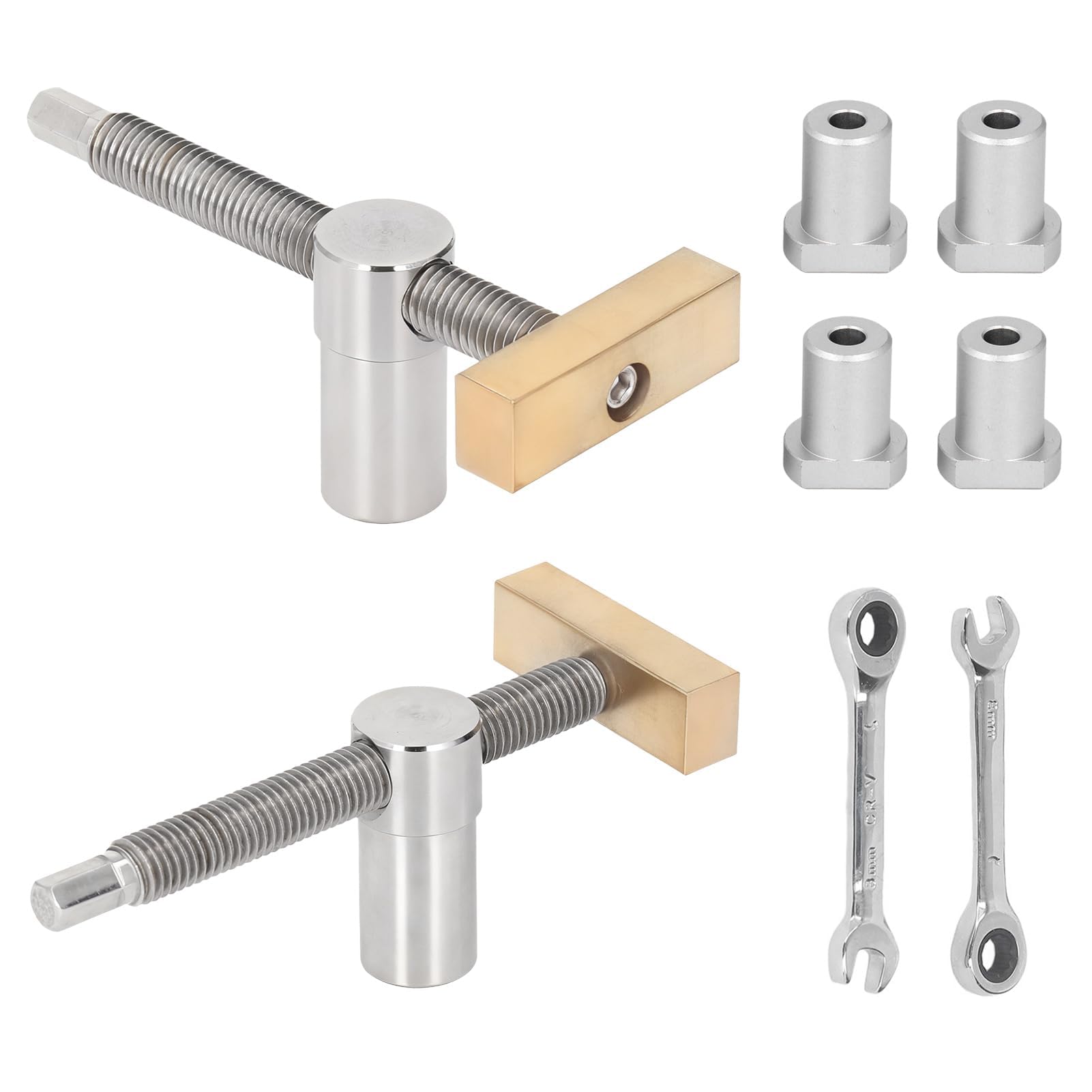 Lot de 2 pinces d'établi de 20 mm avec 4 chiens de banc pour trou de 20 mm, clips de bureau réglables, fixation, bancs d'étau, outil de menuiserie, positionnement DIY (argenté)