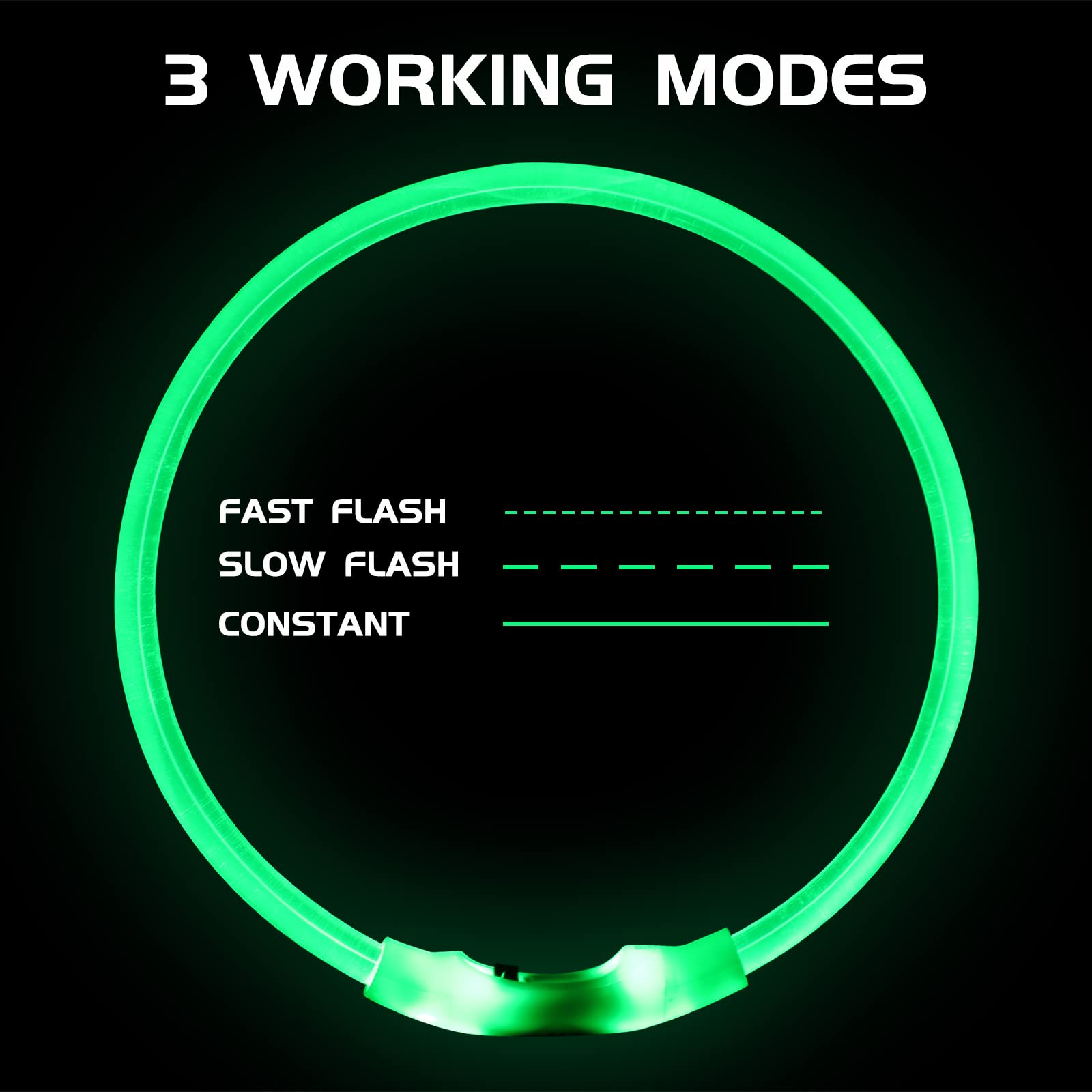 Larkumio Collare Luminoso per Cani Ricaricabile USB, LED Luce Collare Cane Taglia Grande Media Piccola Lunghezza Regolabile Dog Collar Collare Cucciolo con Flash 3 Modalità Impermeabile, Verde