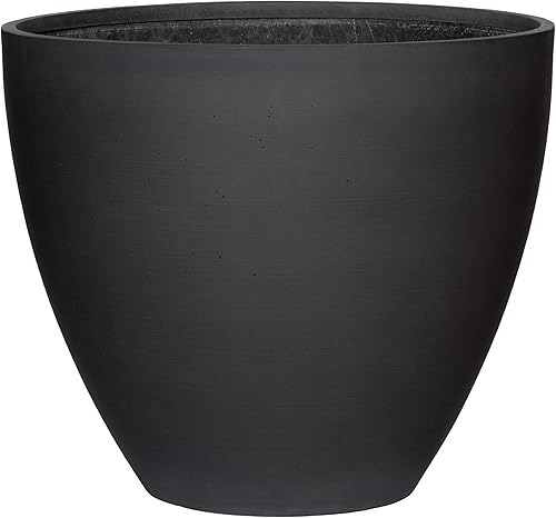 P POTTERYPOTS E1159-36-01 Jesslyn XS Fiberstone - Maceta redonda moderna para interiores y exteriores, color negro