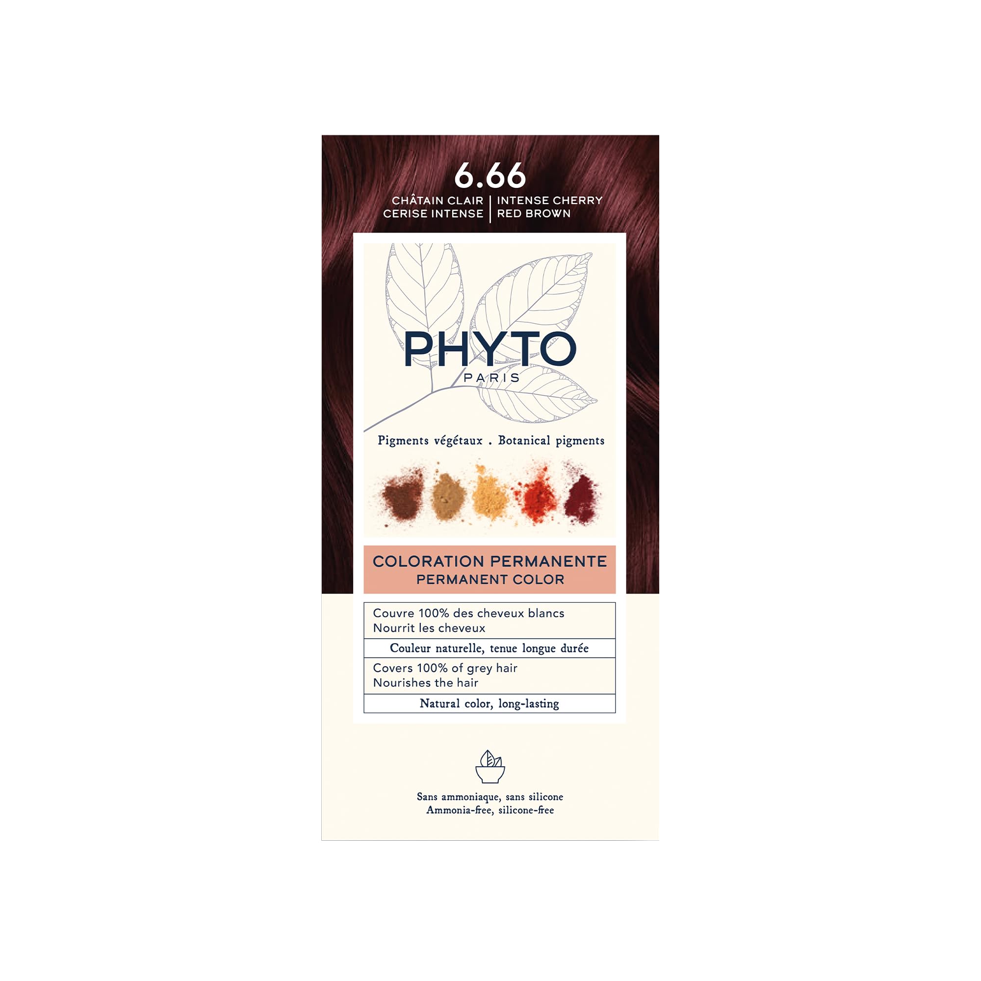 Phyto Paris – Coloración Capilar Permanente 6.66 – Color Rojo Cereza Vibrante, Intenso y Luminoso – Tinte Sin Amoníaco Enriquecida en Pigmentos Botánicos – Kit Completo de Uso Único