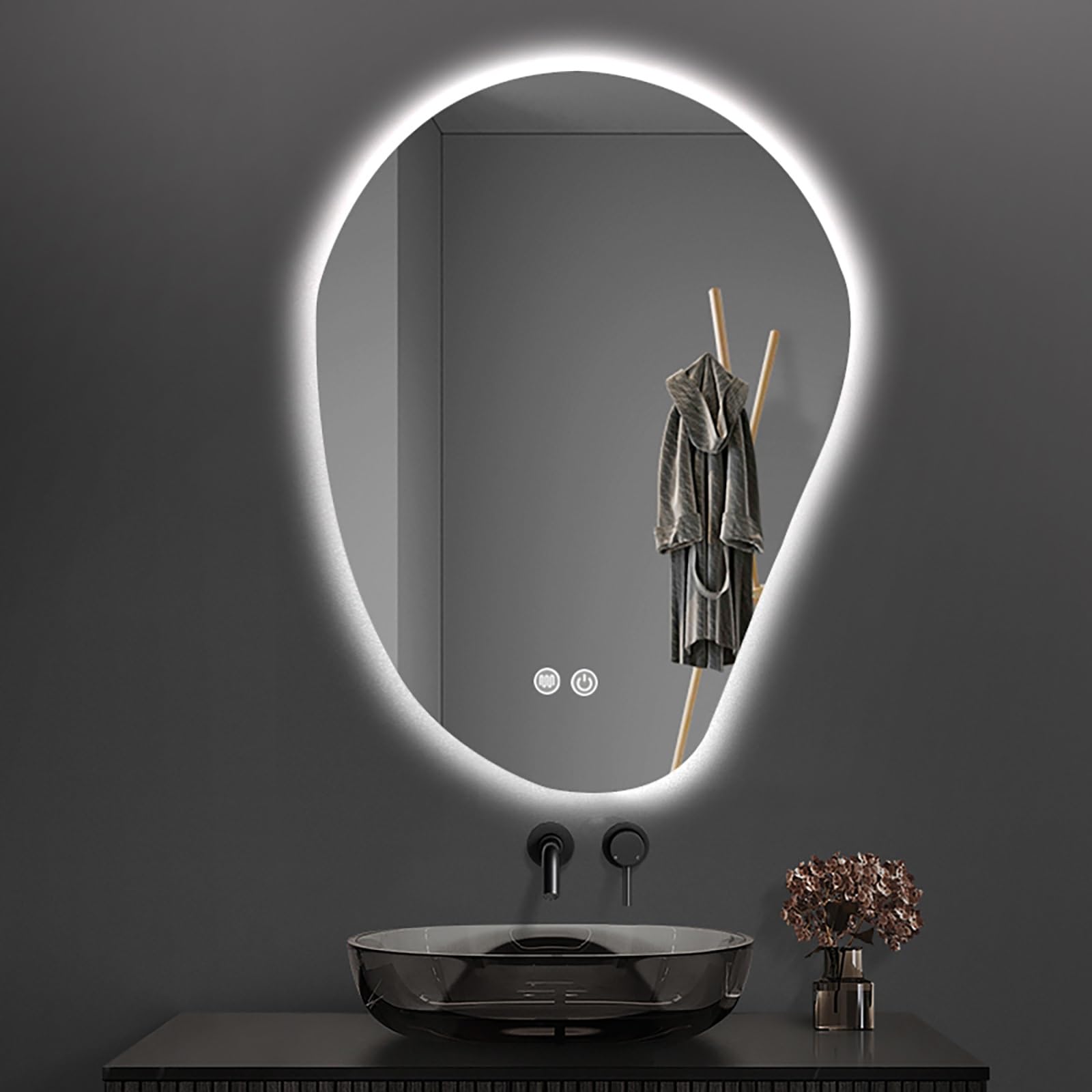 FGXHHS Asymmetrical LED Frameless, Backlit Anti-Fog HD Glass Wall Mounted Vanity Mirror | 60x80cm/23.6x31.5in Illuminated Decorative for Living Room Entryway