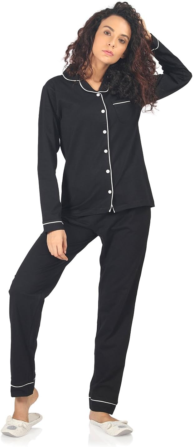 Women's Cotton Plain/Solid Top and Pyjama Set Pack of 1
