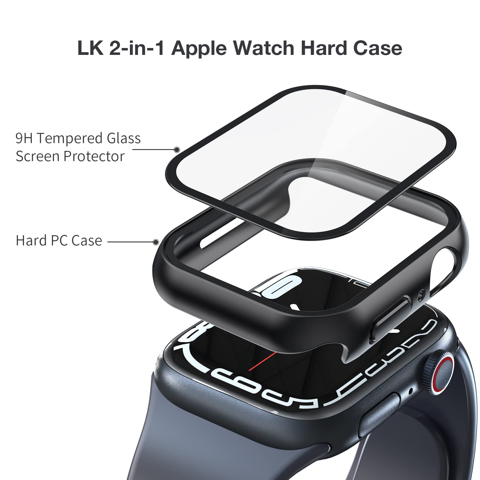 LK 2 Pezzi Cover per Apple Watch Series 7 Series 8 Series 9 45mm, Vetro Temperato Cover Custodia per iWatch 7/8/9 45mm, [Durezza 9H] [HD Clear][Senza Bolle] [Anti-Graffio]-black