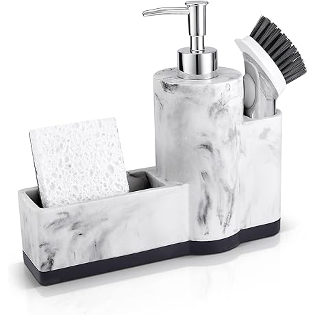 Kitchen Sink Soap Dispenser with Sponge Holder and Brush Holder