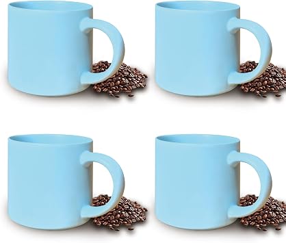 15 oz coffee mug set of 4 stackable heavy ceramic mug for Tea Milk Latte, Dishwasher, Microwave safe, blue