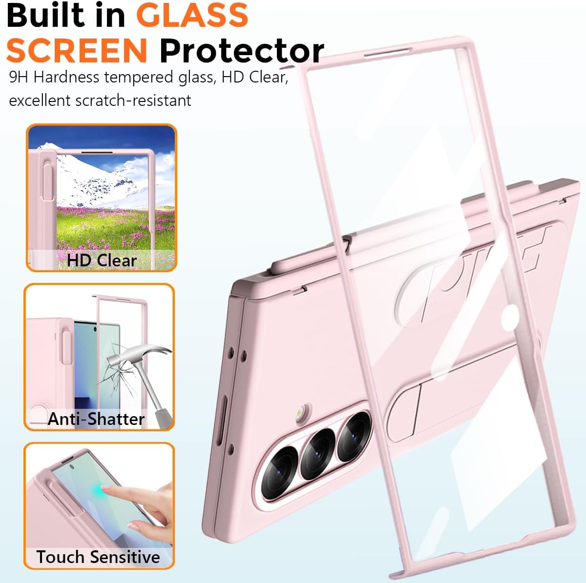 Finger Strap for Samsung Galaxy Z Fold 7 Case with S Pen Holder & Stylus, [Wallet Card Slot] Full Coverage Screen Protector Hinge Protection Kickstand Wristband Phone Case for Z Fold 7 Pink