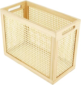 Wood Magazine Holder with Jute Rope Handles,Handcrafted Bamboo Toilet Roll Holder,Wicker Magazine Storage Organizer for Bathroom,Office and Desk -Rectangle- Natural- 15" D x 6.9" W x 11.8" H. 0.58
