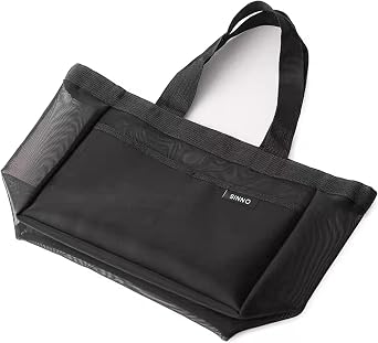 SINNO Mesh Beach Bag Foldable Tote Sandproof Family Travel Essentials Storage with 3 Pockets