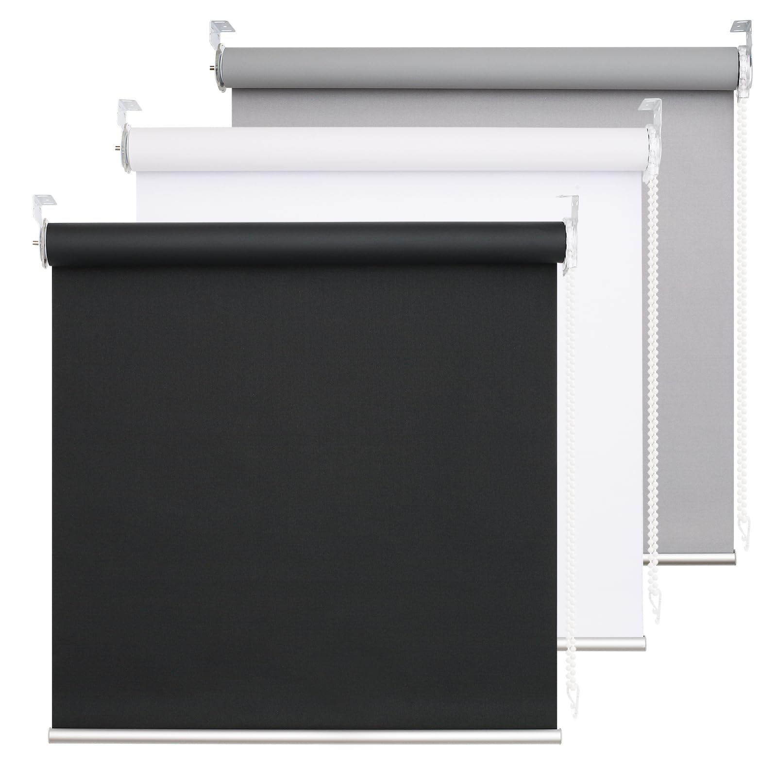 DHSVFCR 100% Blackout Roller Blind, UV Blocking Thermal Insulated Fabric, Child Safe, Easy to Install and Use, Fit Bathroom Kitchen Bedroom Home Office Window, Cord Control, Black 83W x 185H cm — image 1