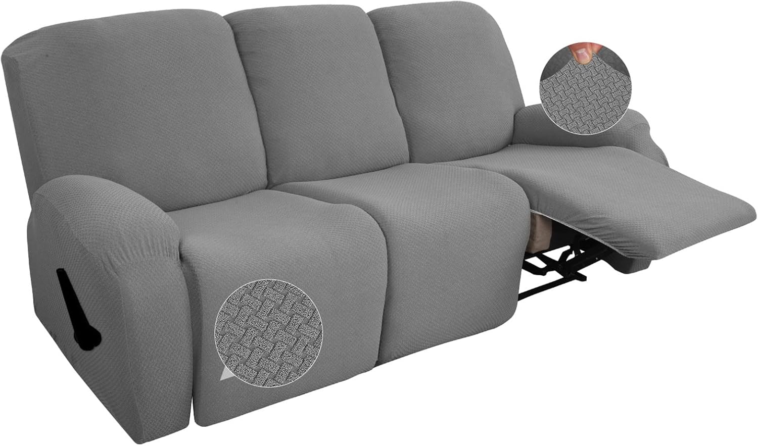 Stretch Recliner Covers, Jacquard Recliner Chair Slipcovers, Reclining Couch Covers Armchair Furniture Protector Covers for Living Room (Grey,3 Seater)