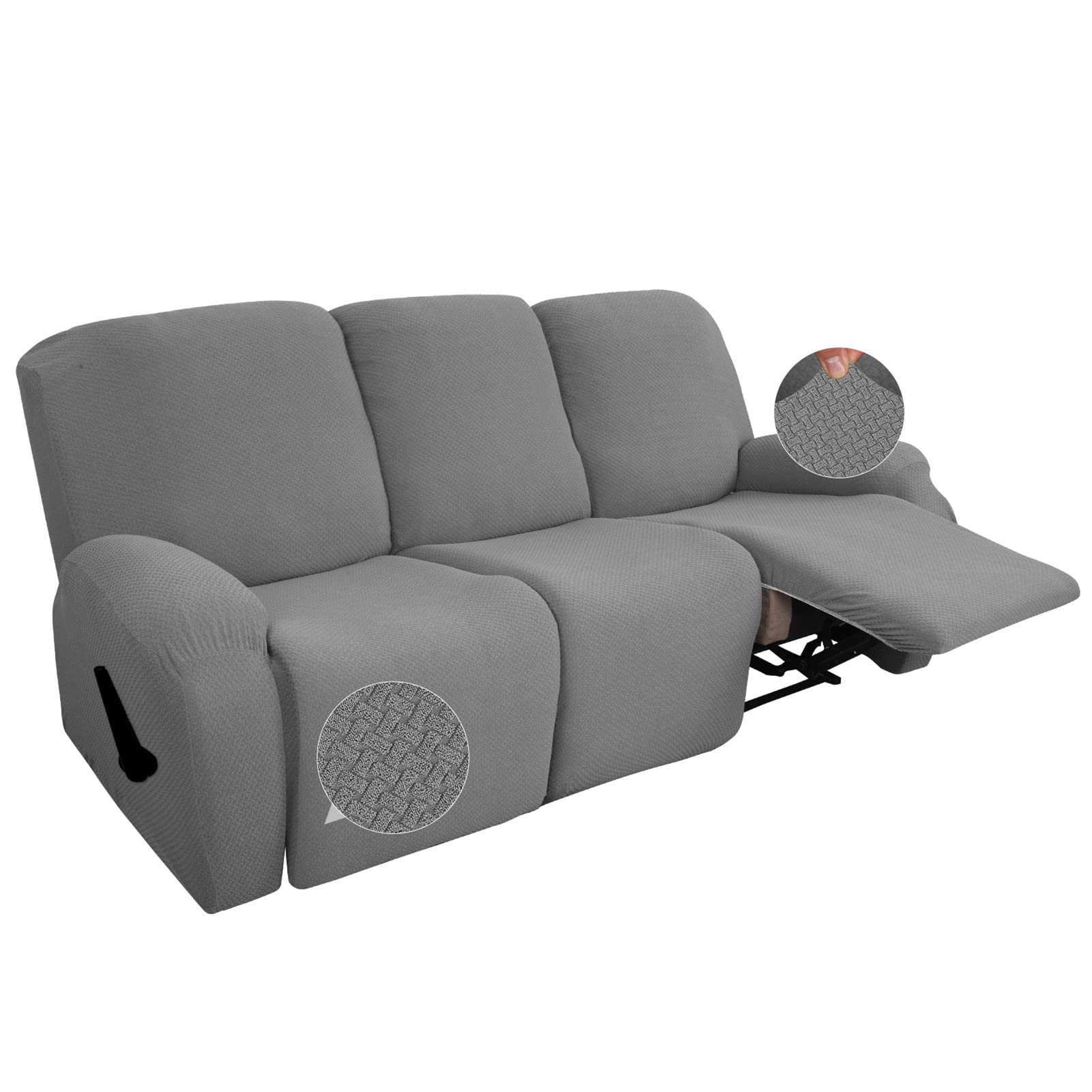 Housse de canapé inclinable 3 places gris jacquard extensible SPOUR