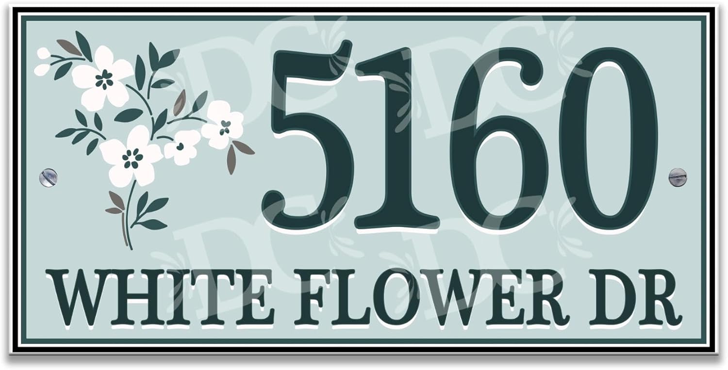 White Floral House Tile, Wild Flowers Themed House Number Plaque, Decorative Floral Bouquet House Plaque Large Size
