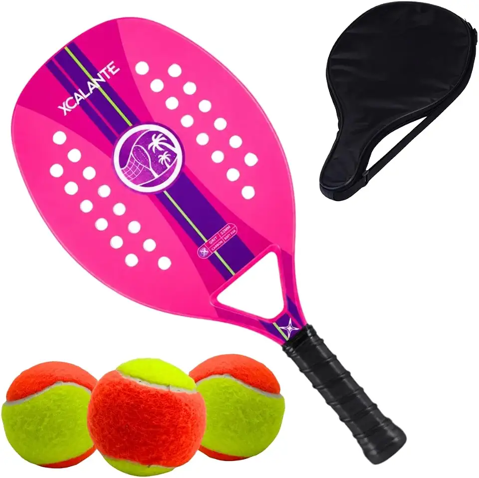 Kit Raquete Para Beach Tennis Profissional em Fibra Carbono Com Capa Protetora e 3 Bolinhas de Beach Tennis Para Iniciantes e Profissionais