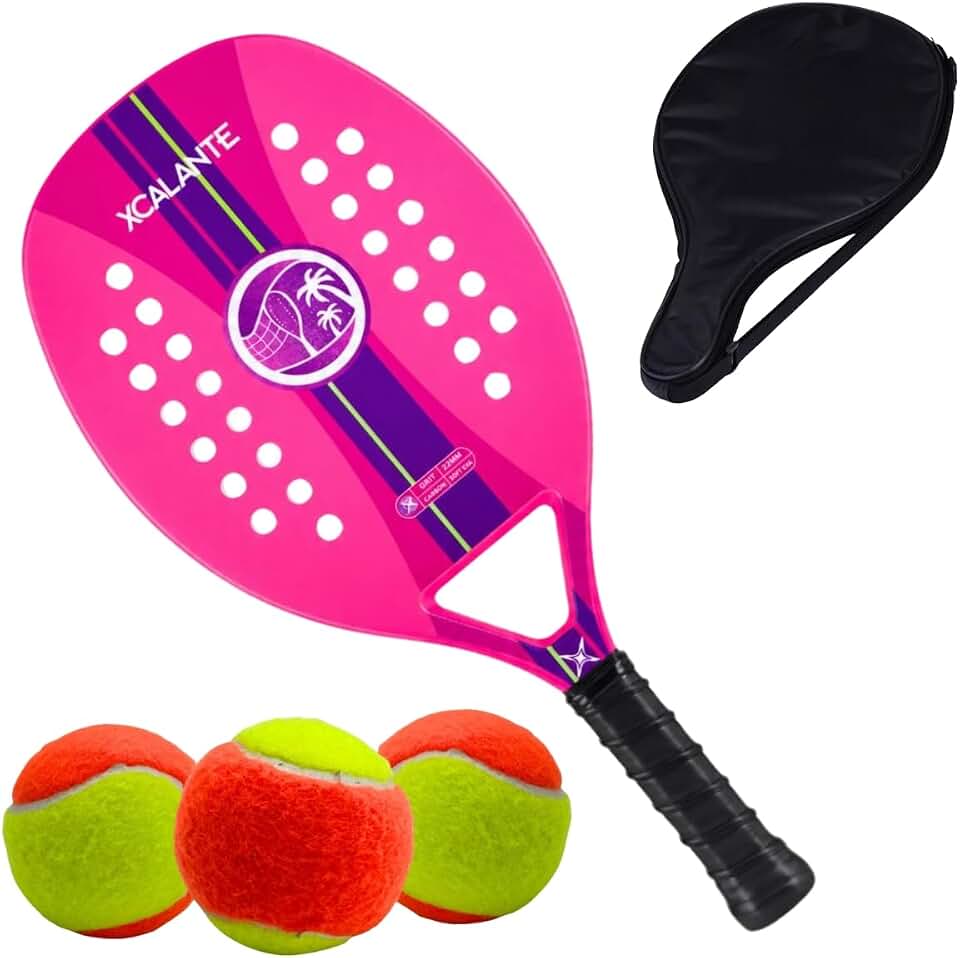 Kit Raquete Para Beach Tennis Profissional em Fibra Carbono Com Capa Protetora e 3 Bolinhas de Beach Tennis Para Iniciantes e Profissionais