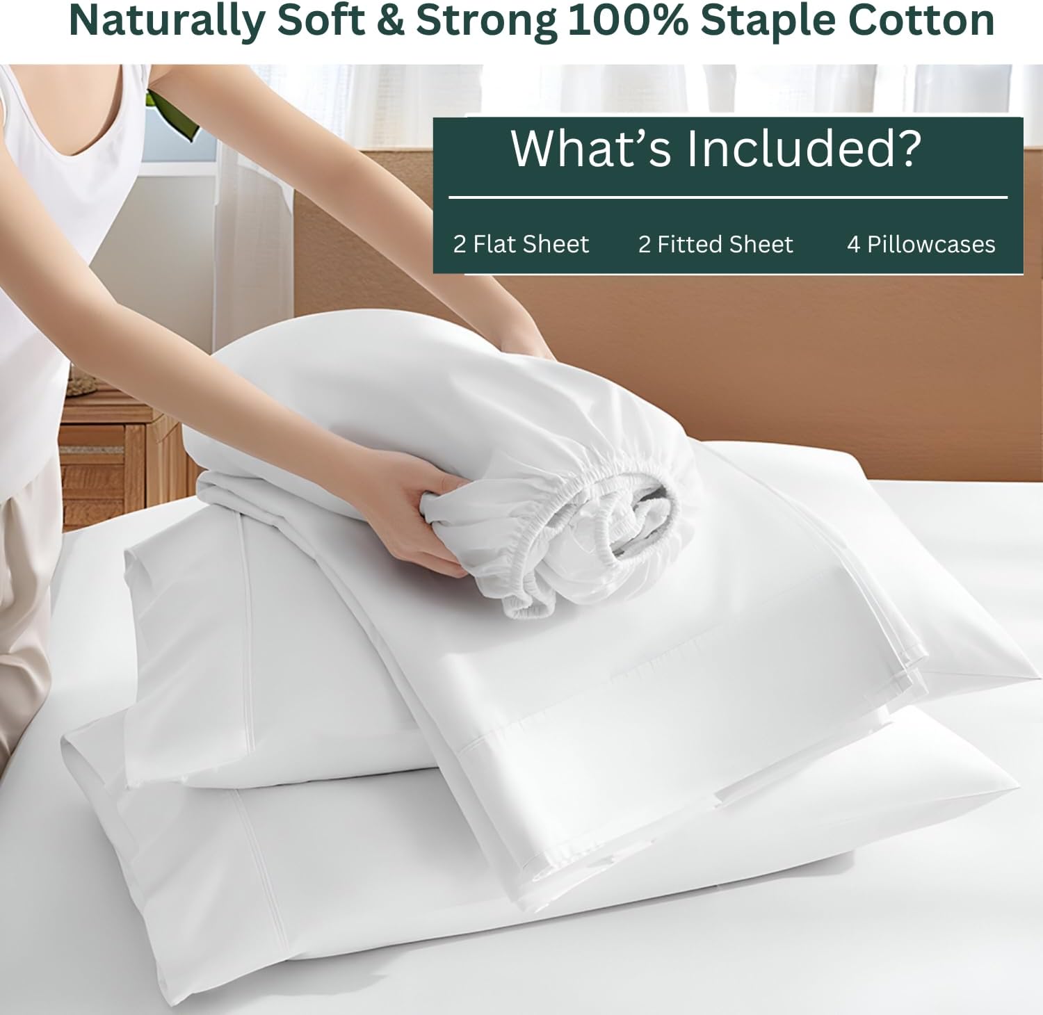 Twin 2 Pack Bedsheet Sets - 400 Thread Count 100% Cotton Sateen - 4 PC Sheet Set -Extra Soft, Breathable & Cooling Sheets - Set of 2 Deep Pocket Bed Sheets - White Solid