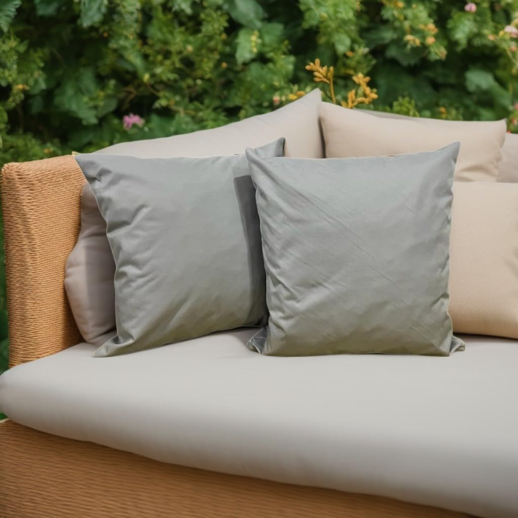 A ATH COLLECTION Premium Large Garden Scatter Cushion Water Resistant Cushions For Garden Furniture 18 x 18 Inch Shredded Foam Filled Outdoor Seating Great for Patio Rattan Chairs (4, Silver)