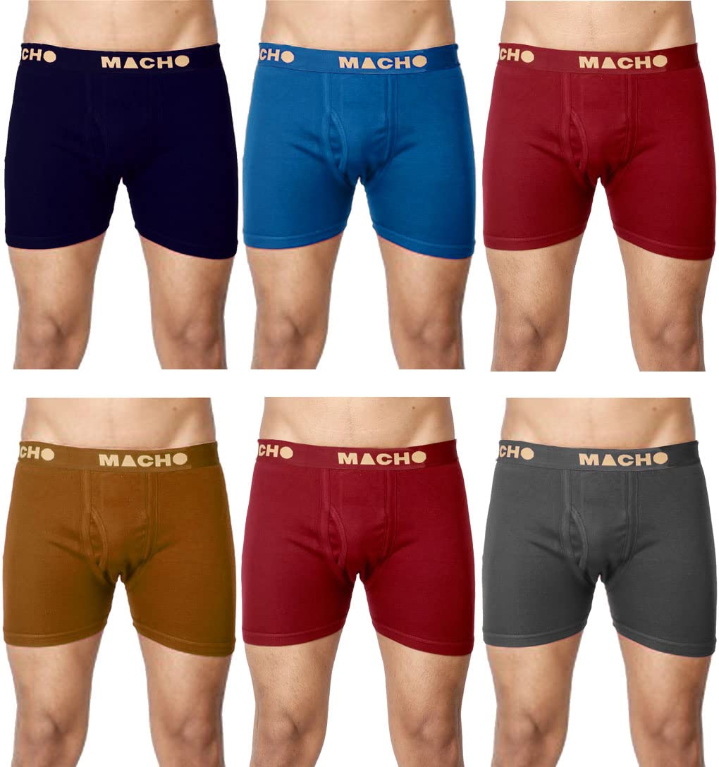 macho Cotton Assorted Plain Long Men's Trunk - Pack of 6 PLT, Size - 95 Cm-picture-27