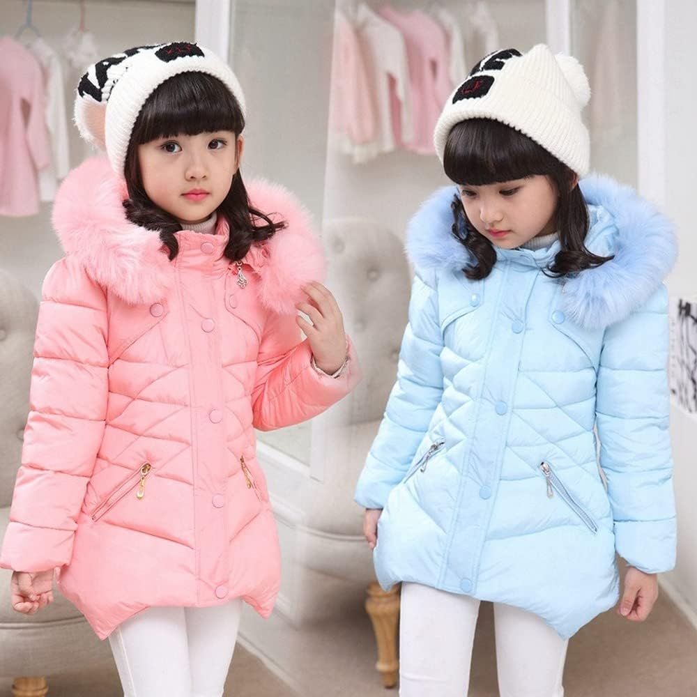 Girl's Warm Down Coats Hooded Mid Thickened Winter Down Jackets Faux Fur Fleece Collar Puffer Parka Overcoat