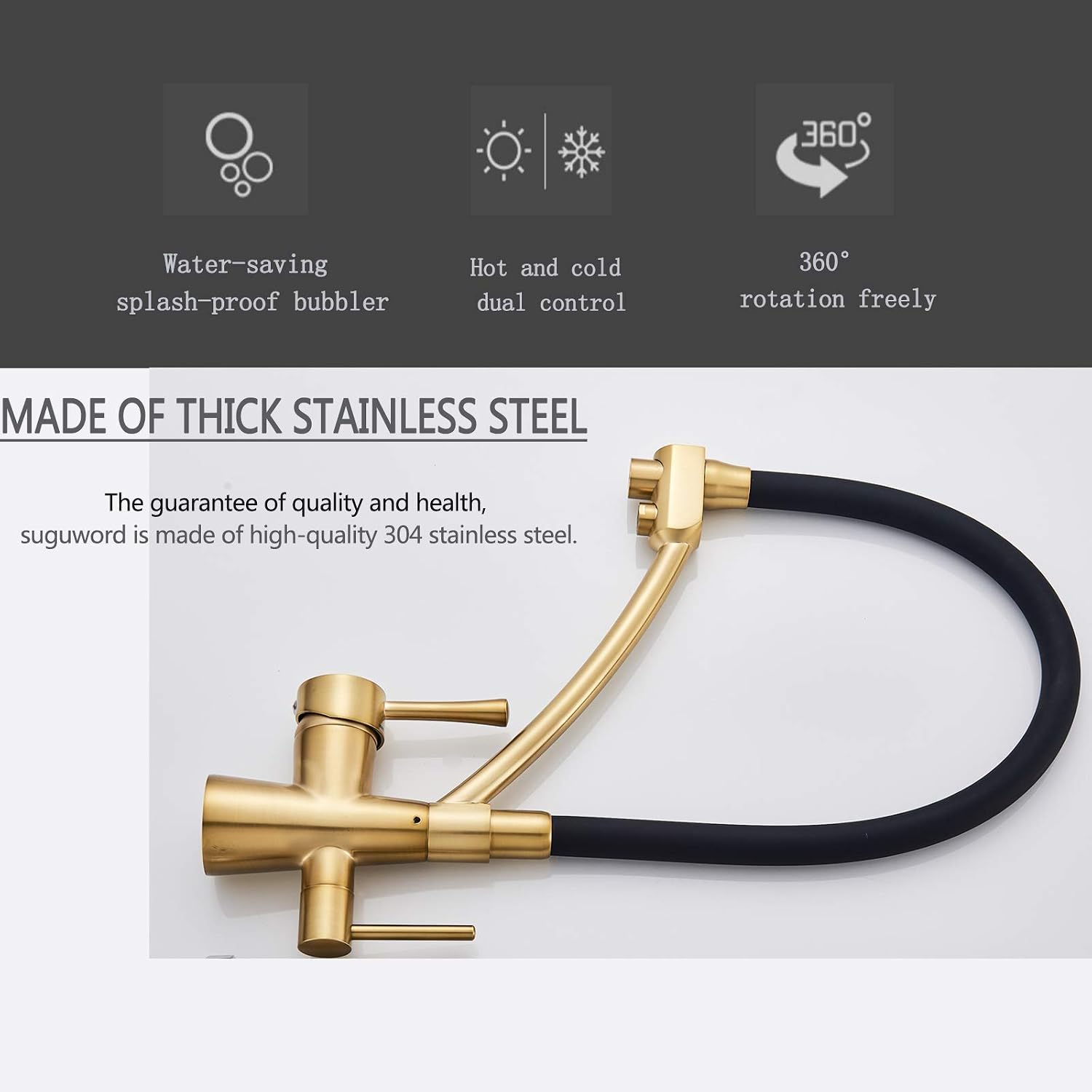 🔥 Cаѕhbасk uр tо 70% Suguword Modern Kitchen Faucet with Pure Water and Drop Down Sprayer, 360 Degree Rotary Sprayer, Double Handle and Filter Water Purifier Commercial Faucet, Gold Plated