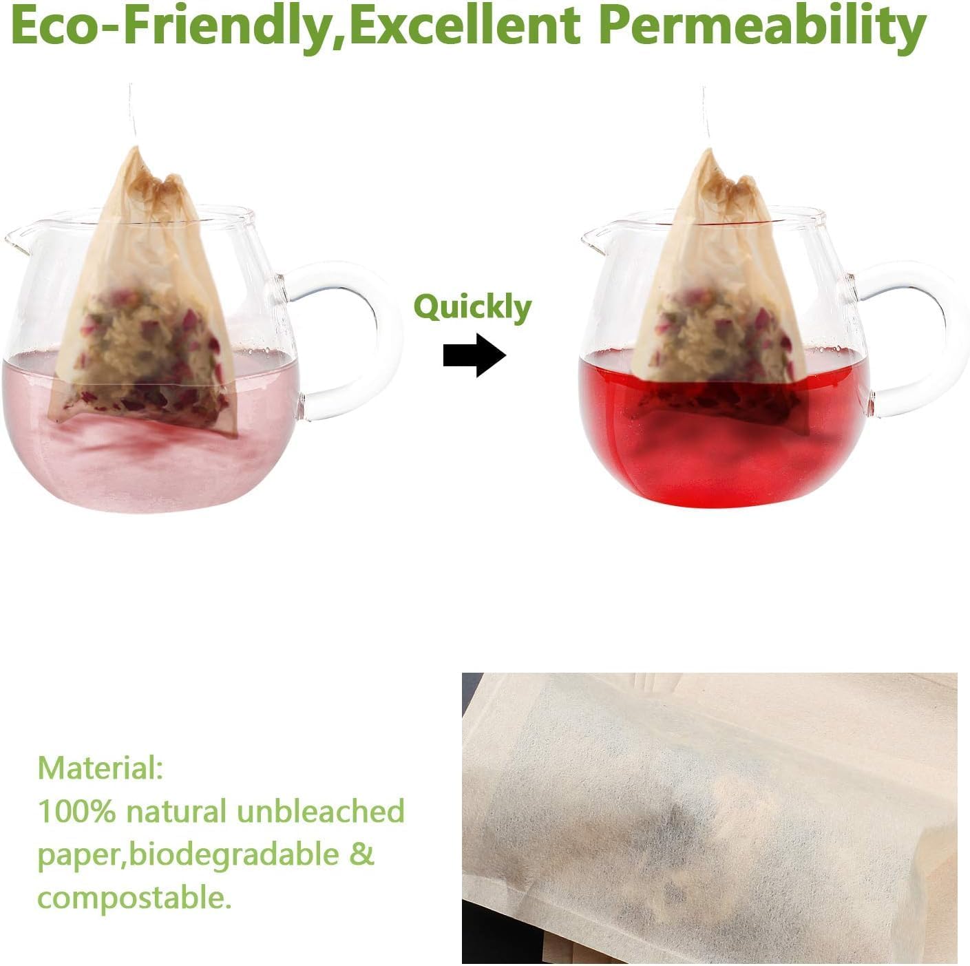 100Pcs Disposable Tea Bags for Loose Leaf Tea, 100% Natural Wood Pulp Paper Material, Empty Unbleached Filter Bags with Drawstring image 2
