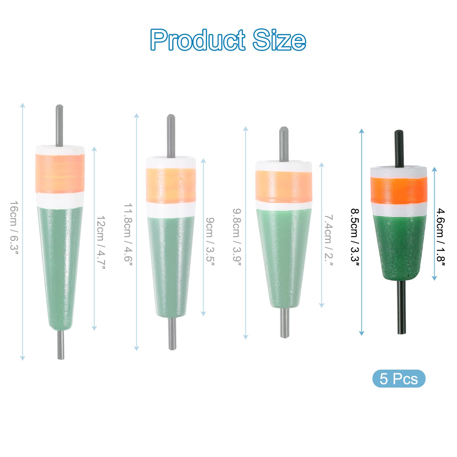 PATIKIL Popping Cork Floats 3.3 Inch / 8.5cm, 5 Pack EVA Fishing Trout Float Bobber for Catfish Trout Bass Orange Green - Image 2