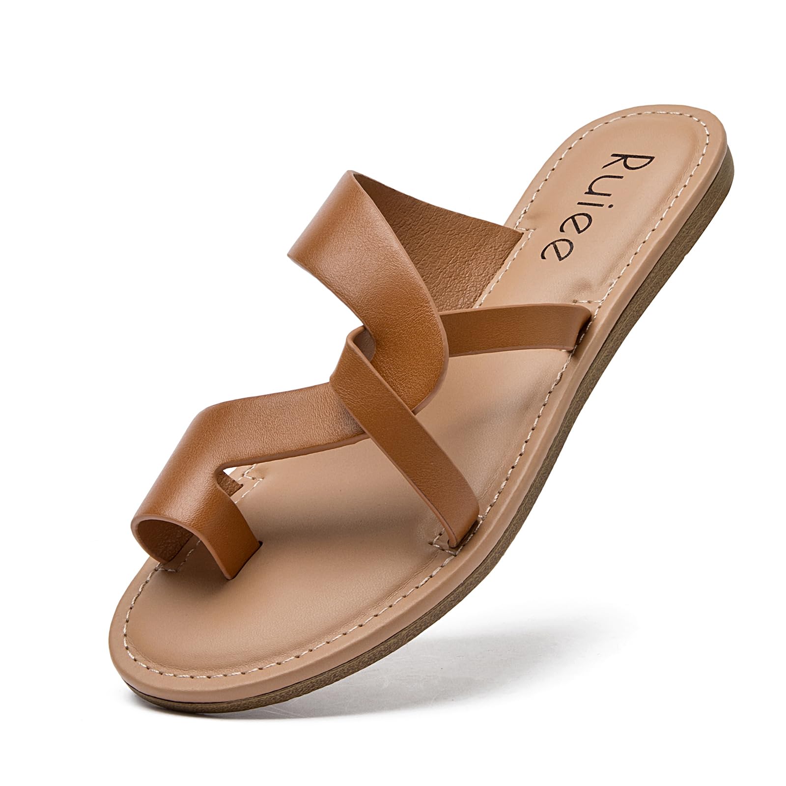 Ruiee Women's Flat Slides Sandals, Summer Slippers Comfortable Braided Strap Round Open Toe Casual Beach Shoes for Women.