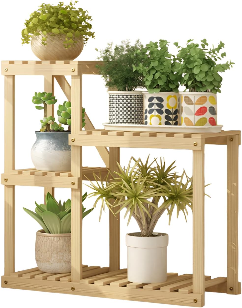 フラワースタンド フラワーポットラック 耐食性 キャスター付き可動装置 多肉植物プランターシェルフ 多層棚 高温炭化処理 取付手袋