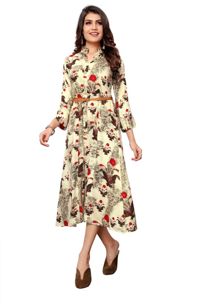 Fashion ValleyFashion Valley New Designed Pure Rayon Cloth with Leather Belt (White) Size: Large