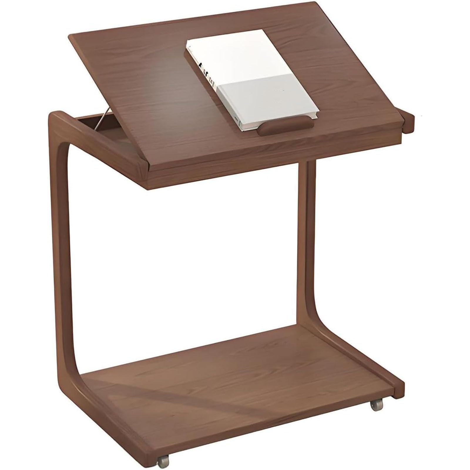 Mesa de TV ajustable en forma de C de madera maciza con ruedas, mesas auxiliares extraíbles para sofá, ideal para salas de estar, dormitorios y espacios estrechos