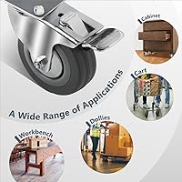 Vista 6 de POWERTEC Ruedas giratorias de 3 pulgadas con freno y cargas de 160 libras, ruedas de placa resistente, ruedas de goma de doble bloqueo para muebles