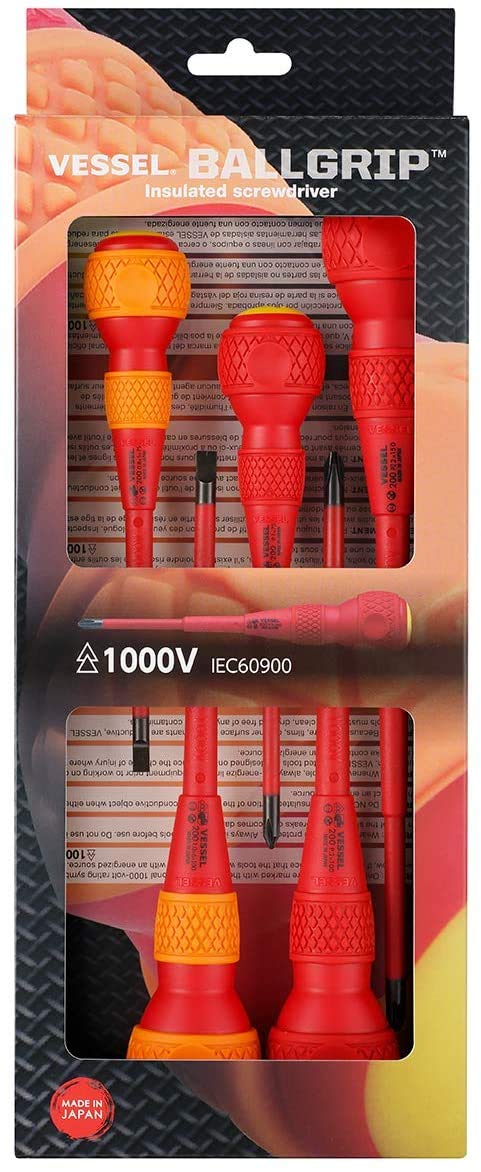 VESSEL Destornillador BALL GRIP VDE (aislados) Cruciforme/Plato, juego de 5 piezas