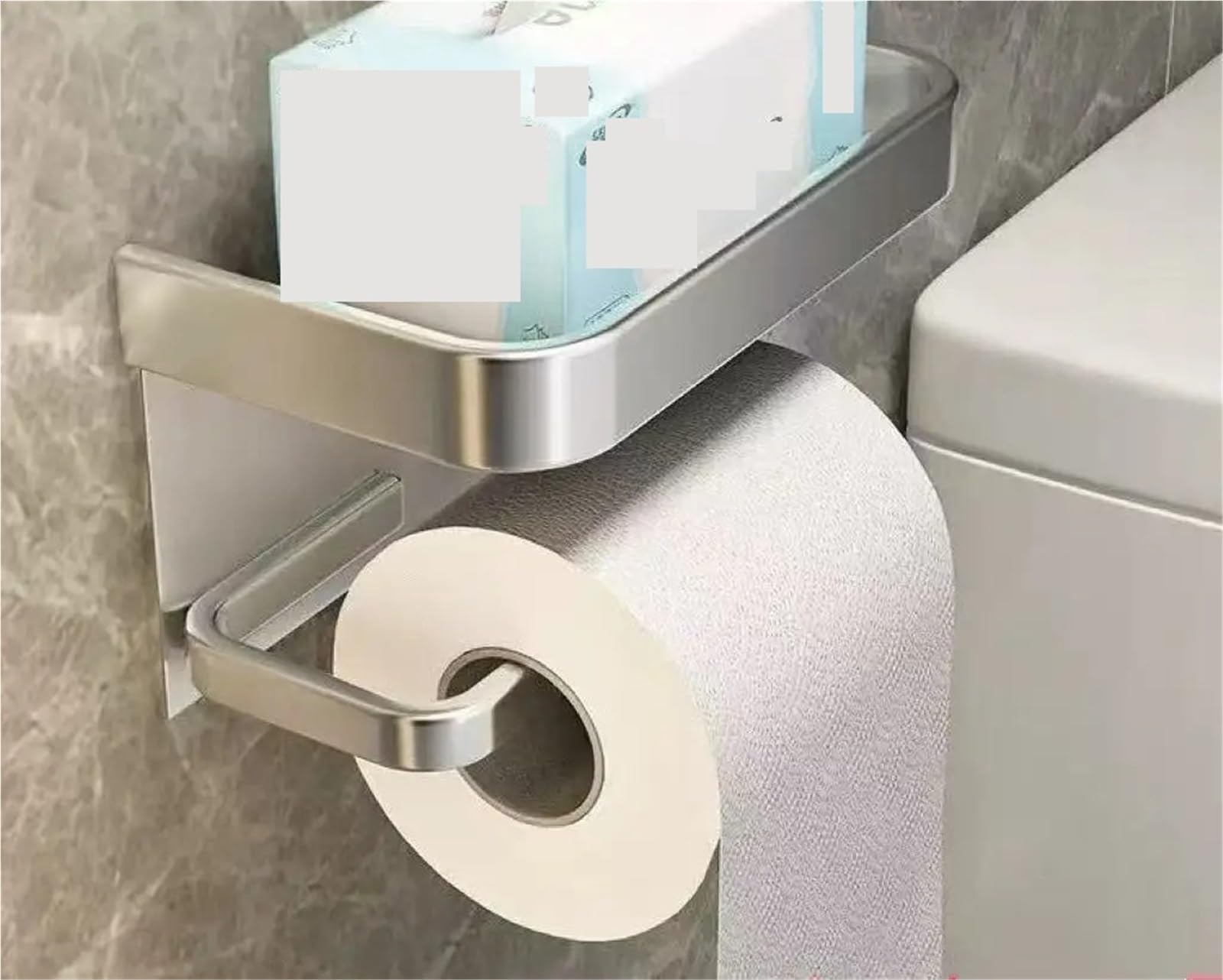 Portarotolo WC adesivo con mensola Porta carta igienica con ripiano | Dispenser di carta igienica in alluminio senza trapano Appendi fazzoletti Accessori for bagno e toilette(ZJP-silvery)