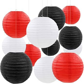 Pack of 12 Paper Lanterns Black Red White Round Paper Lantern Paper Lantern for Lampshade Decoration Wedding Decorations Birthday Party Garden Party Decoration