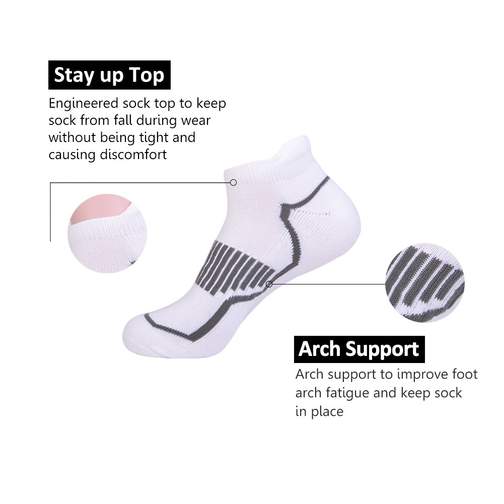 JOYNÉE Calcetines deportivos de corte bajo para hombre con cojín cómodo para correr, paquete de 6 - Blanco -