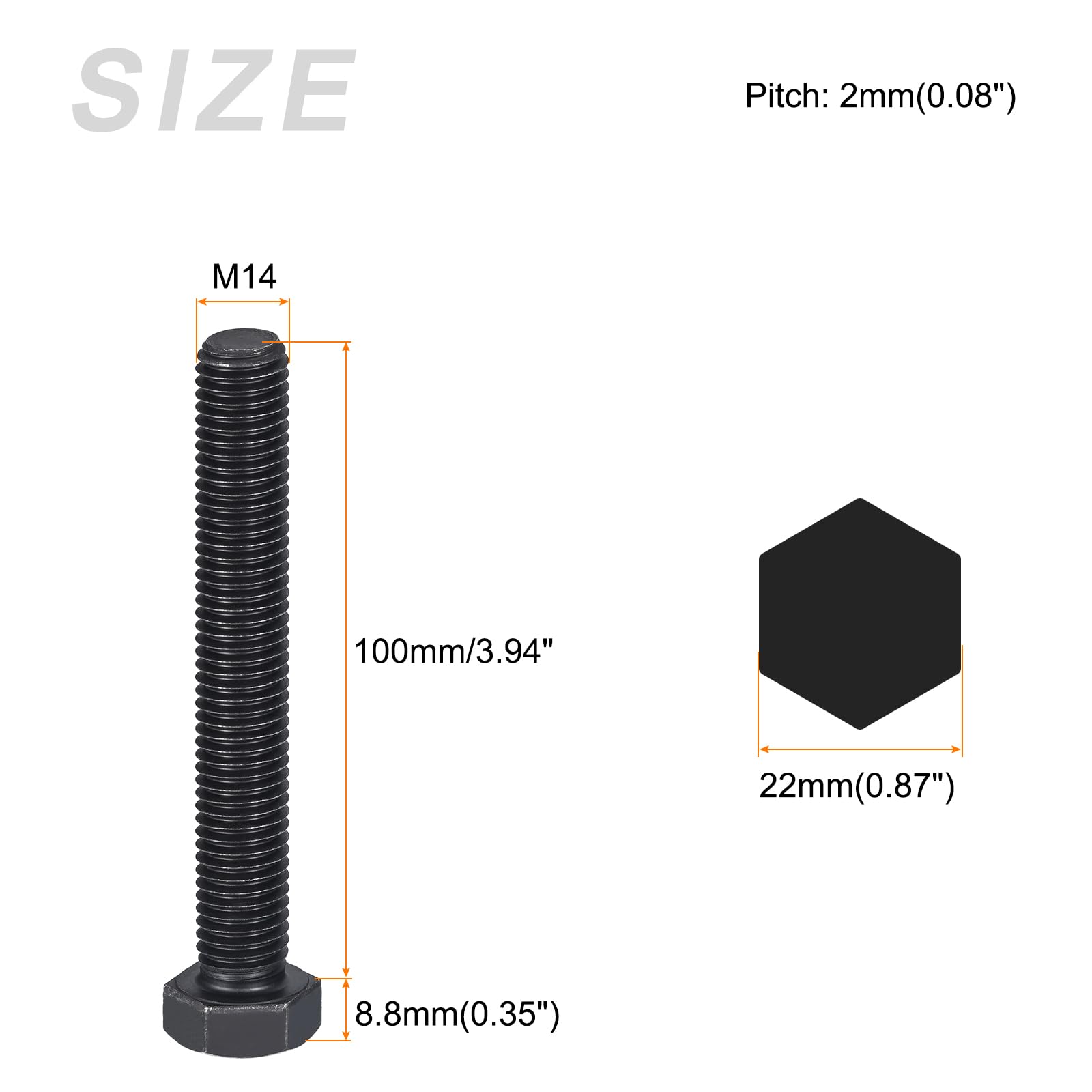 METALLIXITY Hex Bolts (M14-2x100mm) 4Pcs, 8.8 Grade Carbon Steel Fully Threaded Black Oxide, Coarse Thread UNC Hex Head Screw Bolt - for Furniture Repair - Image 2