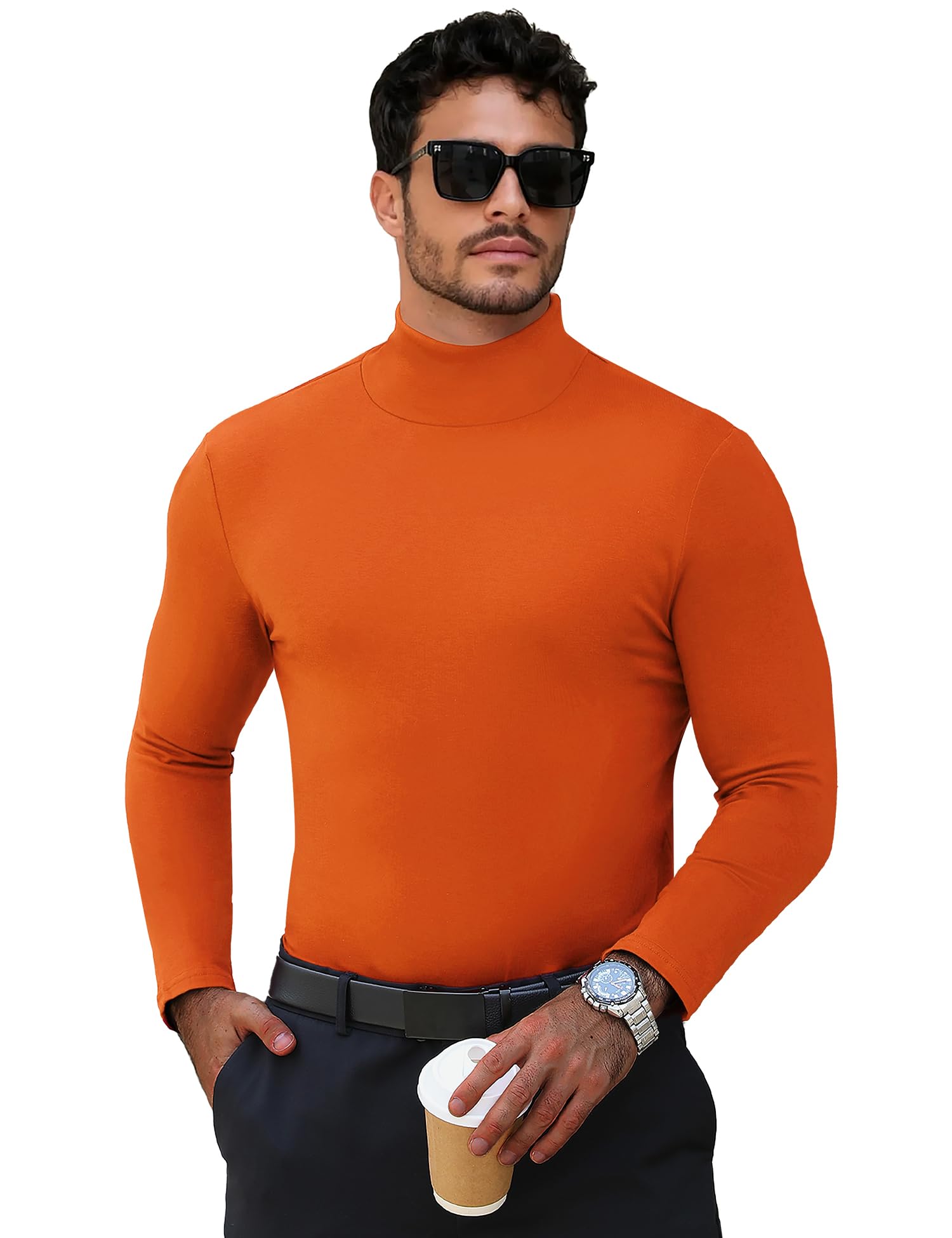 Men's Turtleneck Casual Basic High Neck Long Sleeve T Shirts Half Neck Lightweight Pullover Sweater